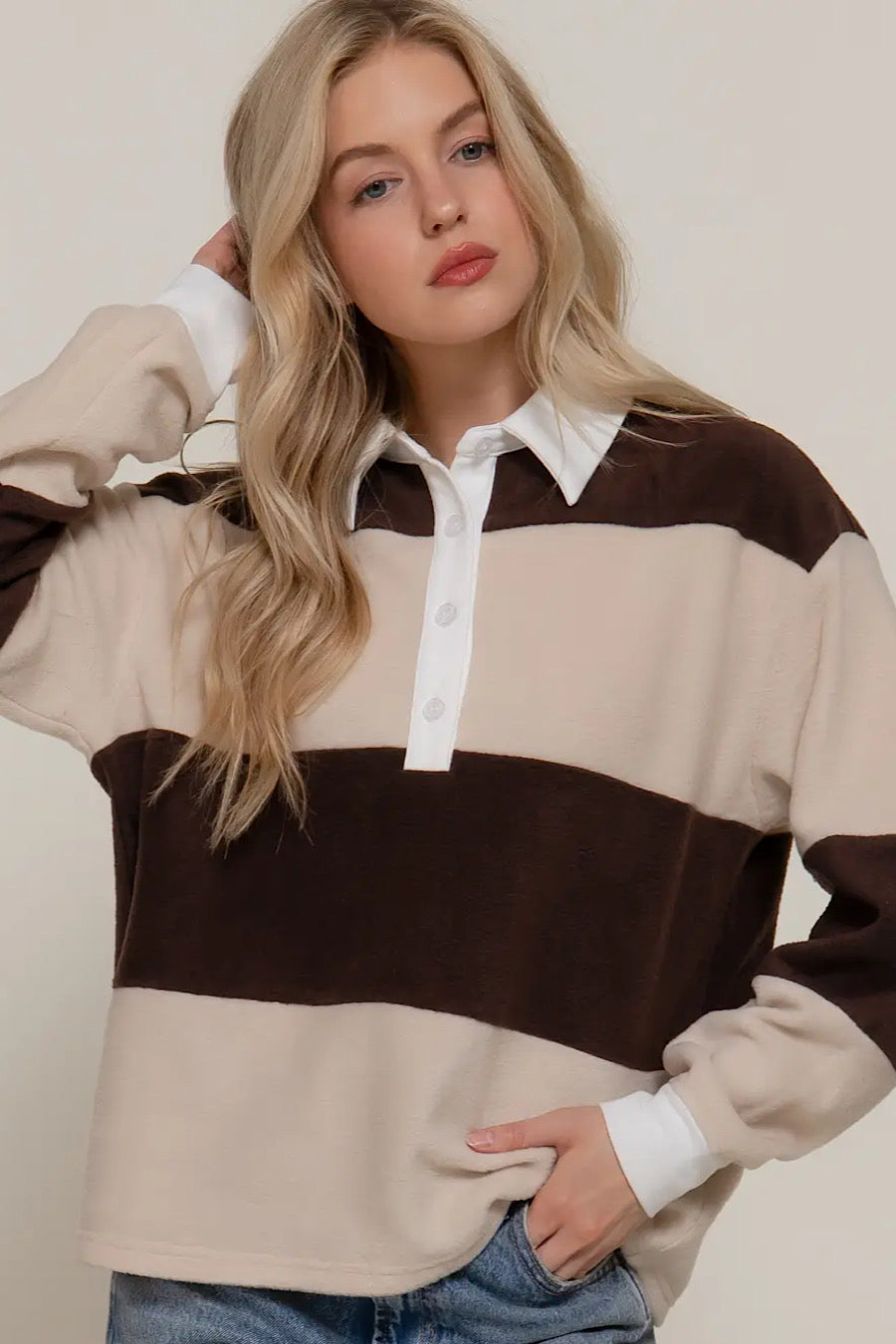 DOOR BUSTER! Rugby Striped Polo Sweater