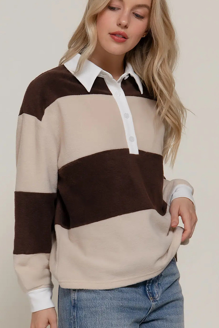 DOOR BUSTER! Rugby Striped Polo Sweater