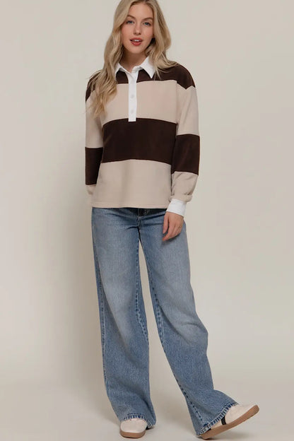 DOOR BUSTER! Rugby Striped Polo Sweater