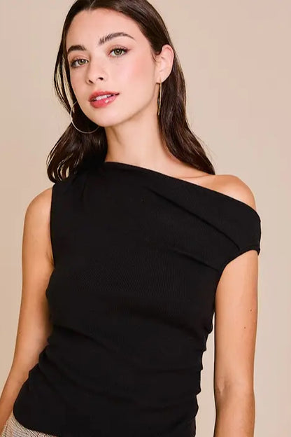 Last Night Asymmetrical Neck Sweater Black