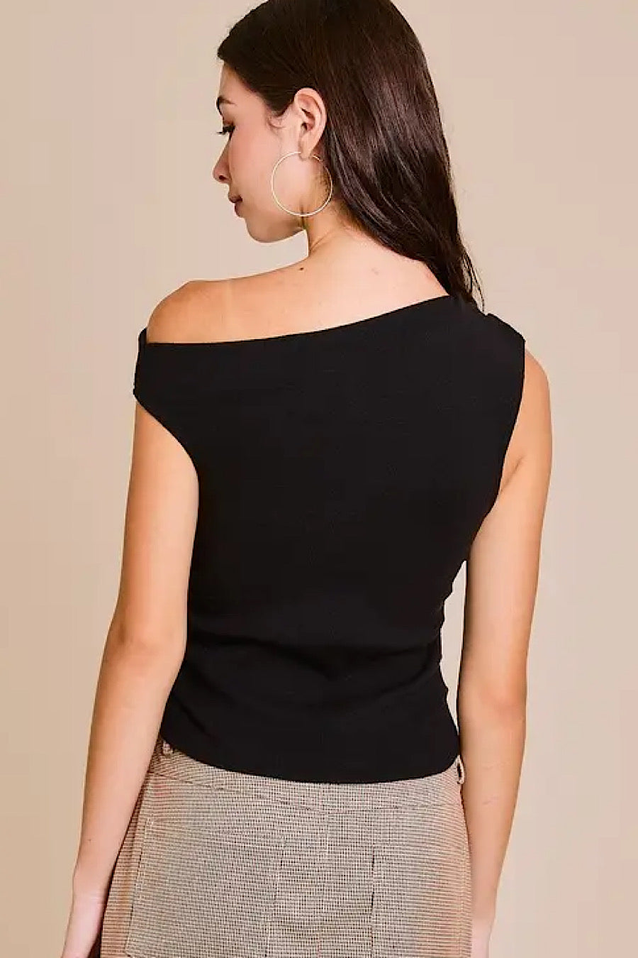 Last Night Asymmetrical Neck Sweater Black