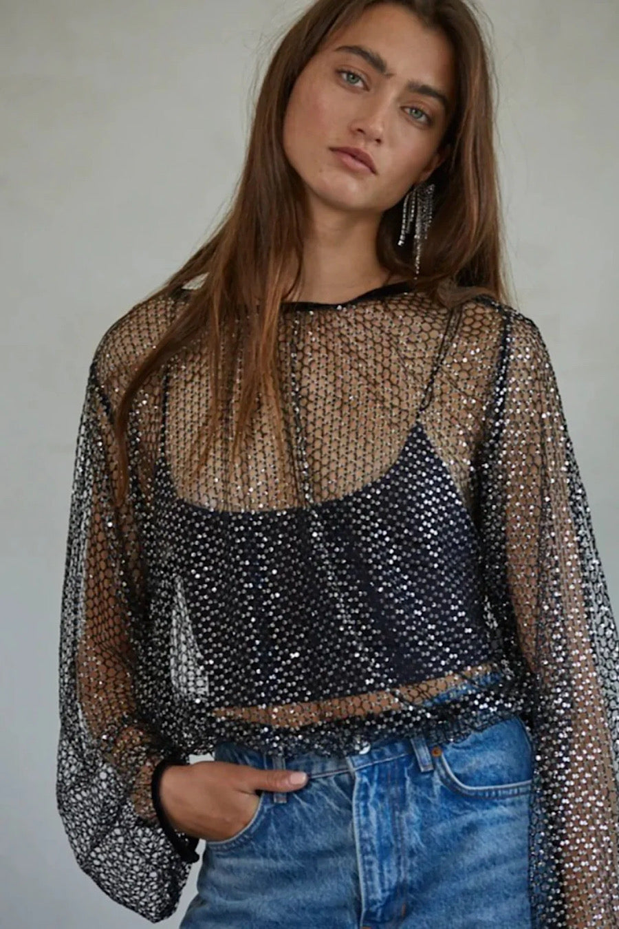 Chain Reaction Sequin Mesh Top