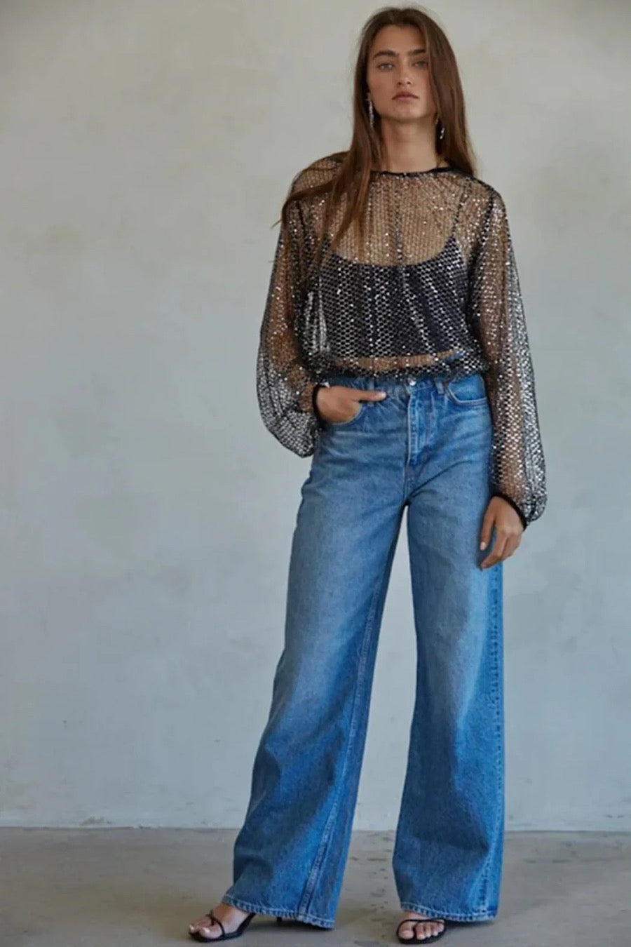 Chain Reaction Sequin Mesh Top
