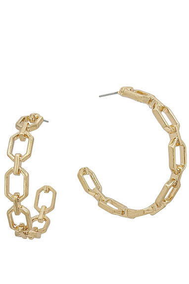 Square Chain Link Hoop Earrings in Gold or Silver