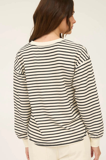 In a Rush Striped Henley Sweatshirt Top