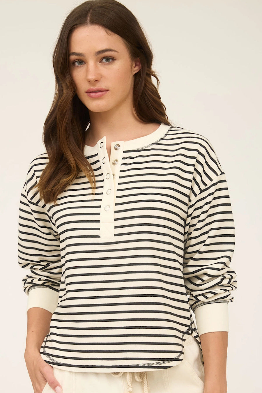 In a Rush Striped Henley Sweatshirt Top