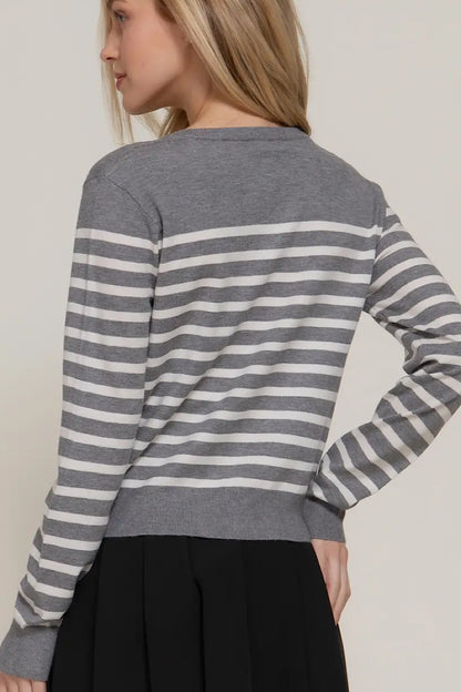 Live &amp; Learn Striped Cardigan Top Grey