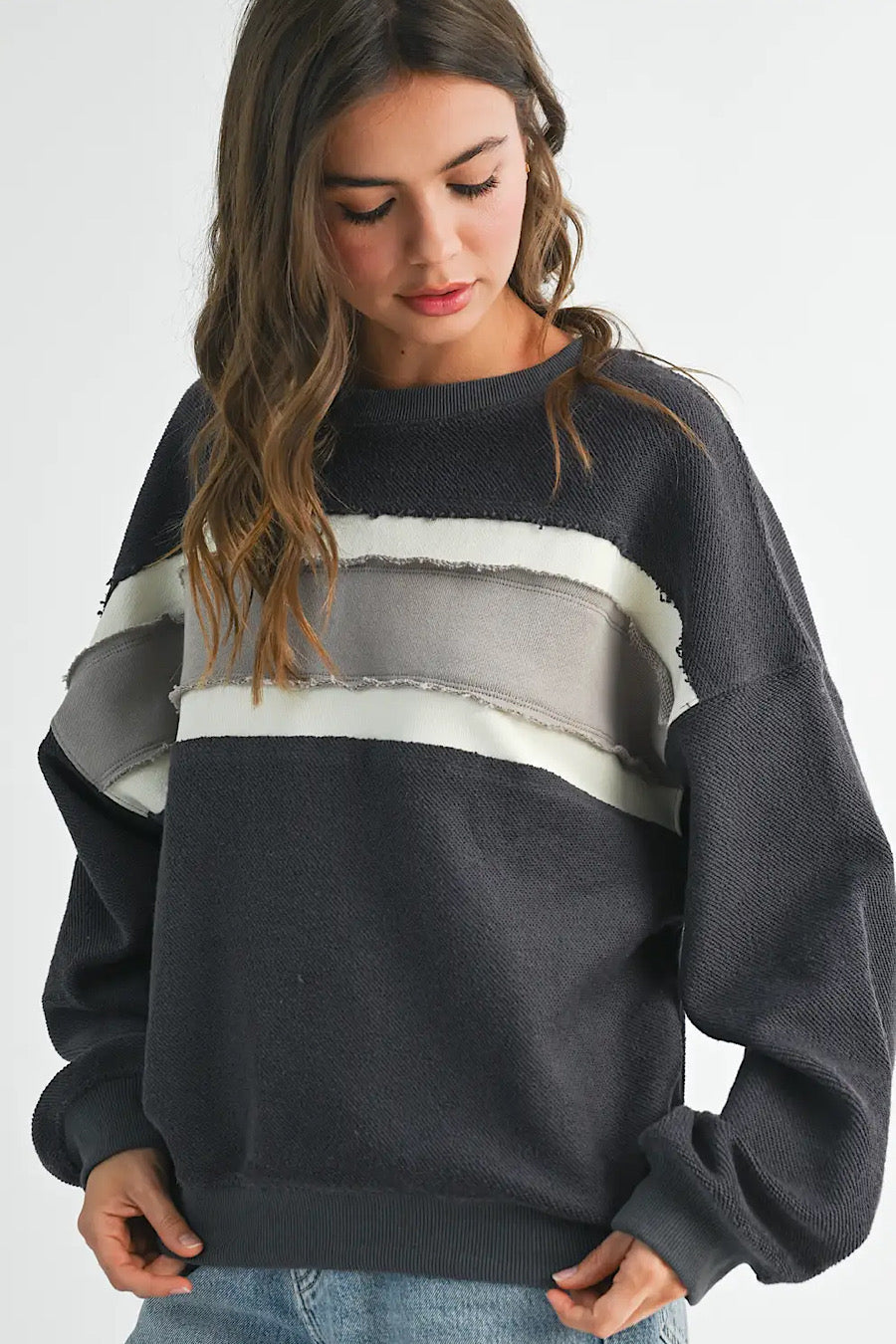 Winnie Terry Cotton Stripe Sweatshirt Grey