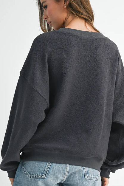 Winnie Terry Cotton Stripe Sweatshirt Grey