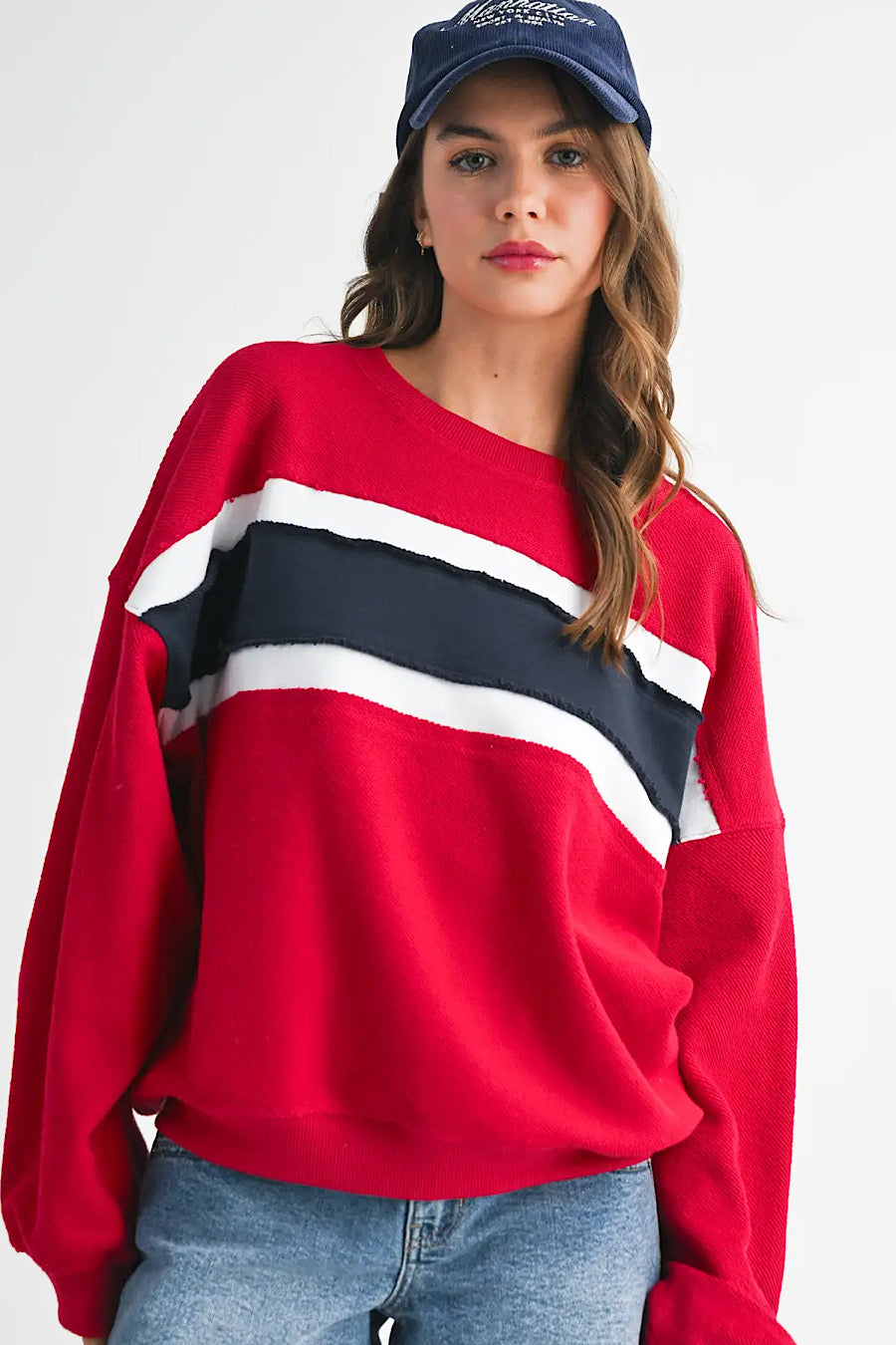 Winnie Terry Cotton Stripe Sweatshirt Red