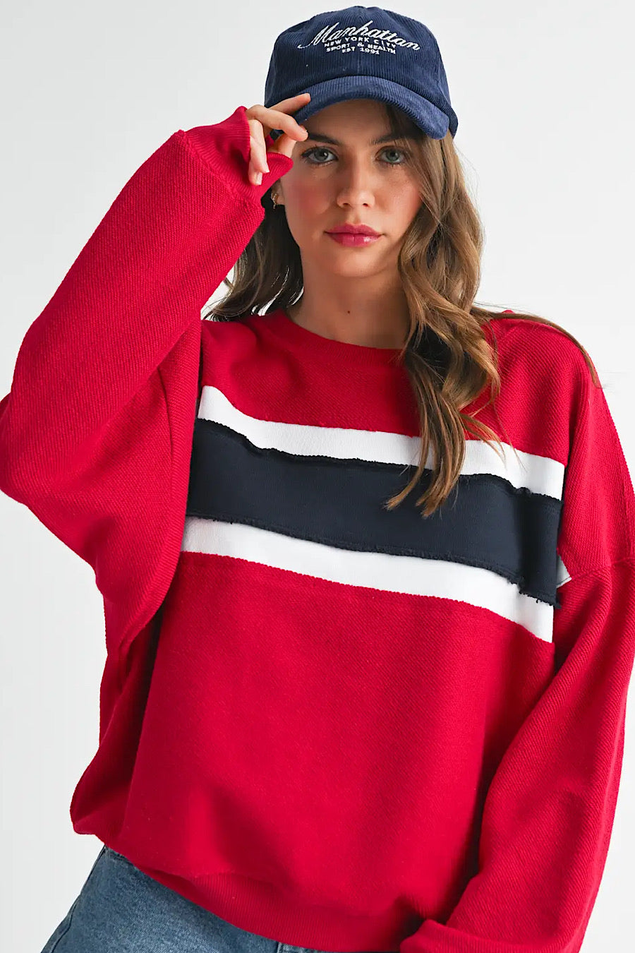 Winnie Terry Cotton Stripe Sweatshirt Red