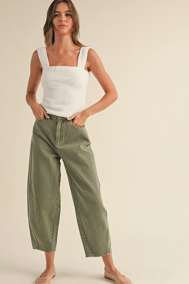 Modern Muse Washed Barrel Pants Olive