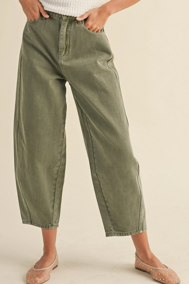 Modern Muse Washed Barrel Pants Olive