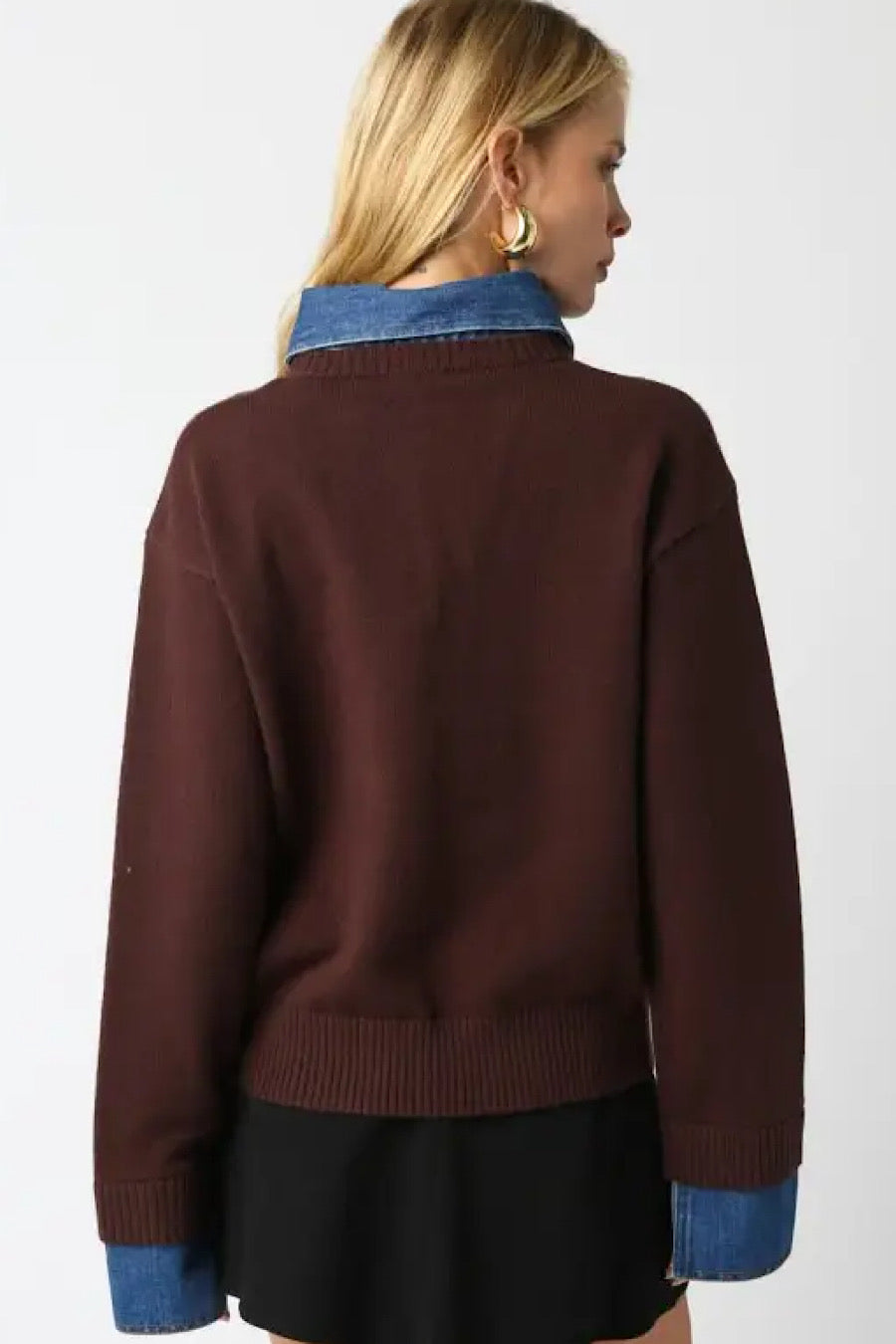 Triana Denim Knit Top Dark Brown