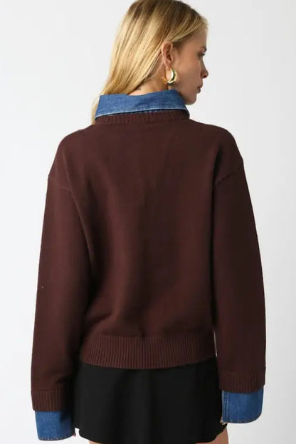 Triana Denim Knit Top Dark Brown