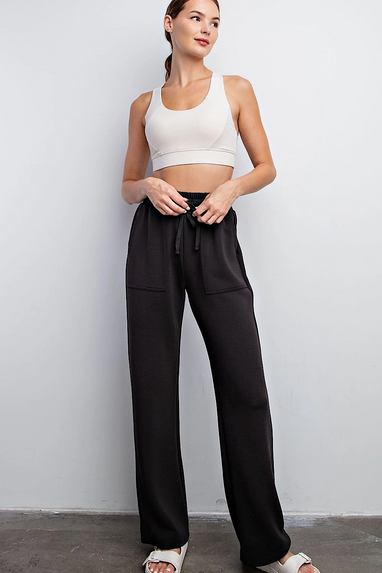 Modal Spandex Straight Lounge Pants Black