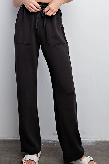 Modal Spandex Straight Lounge Pants Black