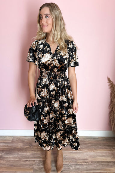 Fall Gardens Floral Velvet Dress