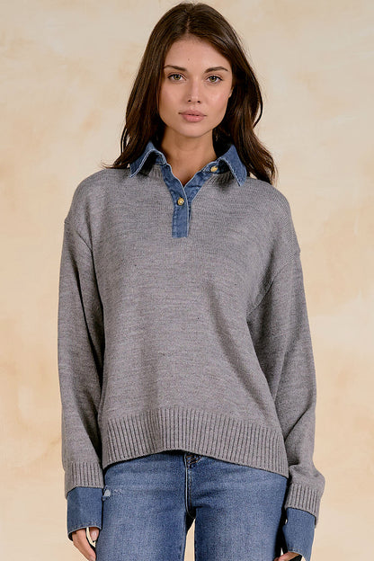 Time for Something Good Denim Sweater