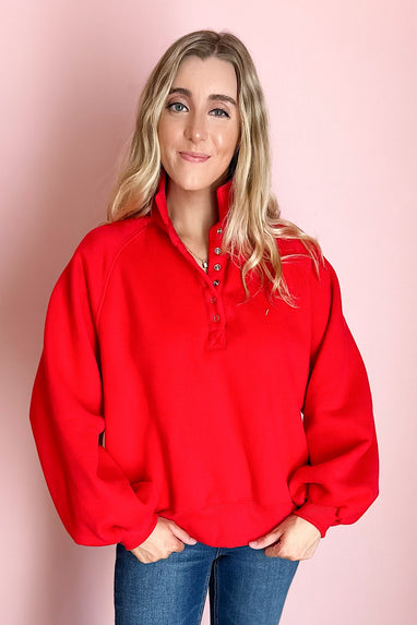 Piper Snap Button Sweatshirt Red