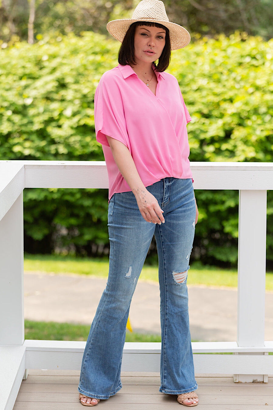 Elevated Chill Surplice Top Bubble Pink