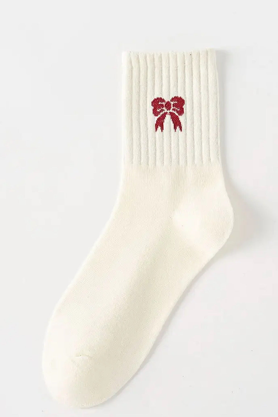 Red Bow Cotton Crew Socks