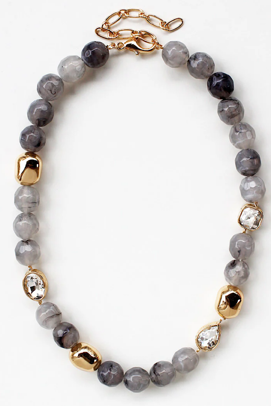 Grey &amp; Gold Natural Stone Beaded Necklace