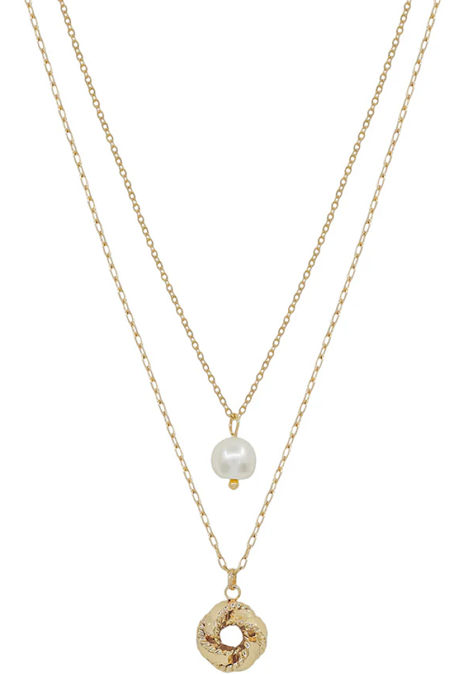 Double Layered Pearl &amp; Knot Necklace Gold