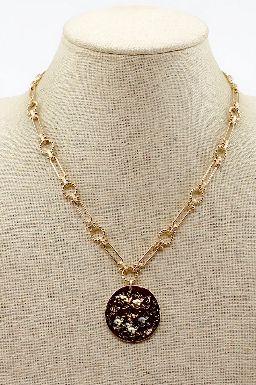 Hammered Circle Gold Chain Necklace