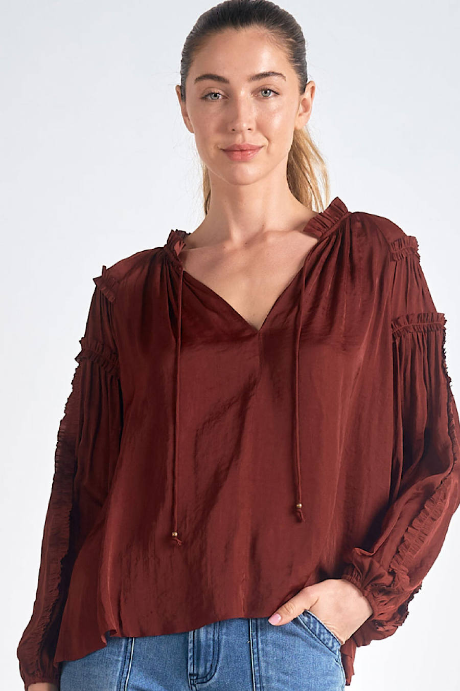Vino Satin Tie Neck Blouse Top
