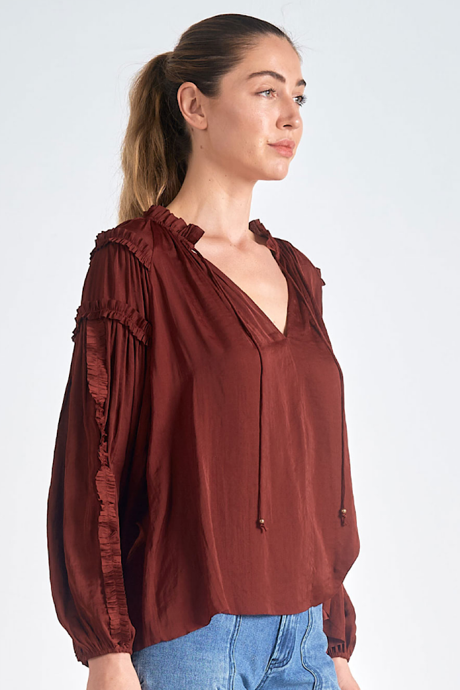 Vino Satin Tie Neck Blouse Top