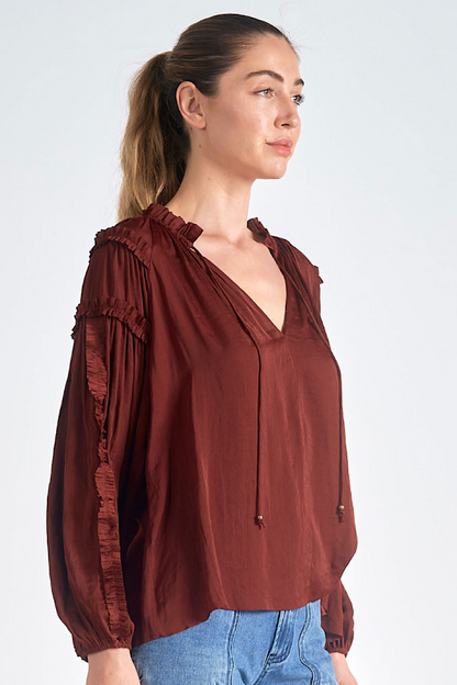 Vino Satin Tie Neck Blouse Top