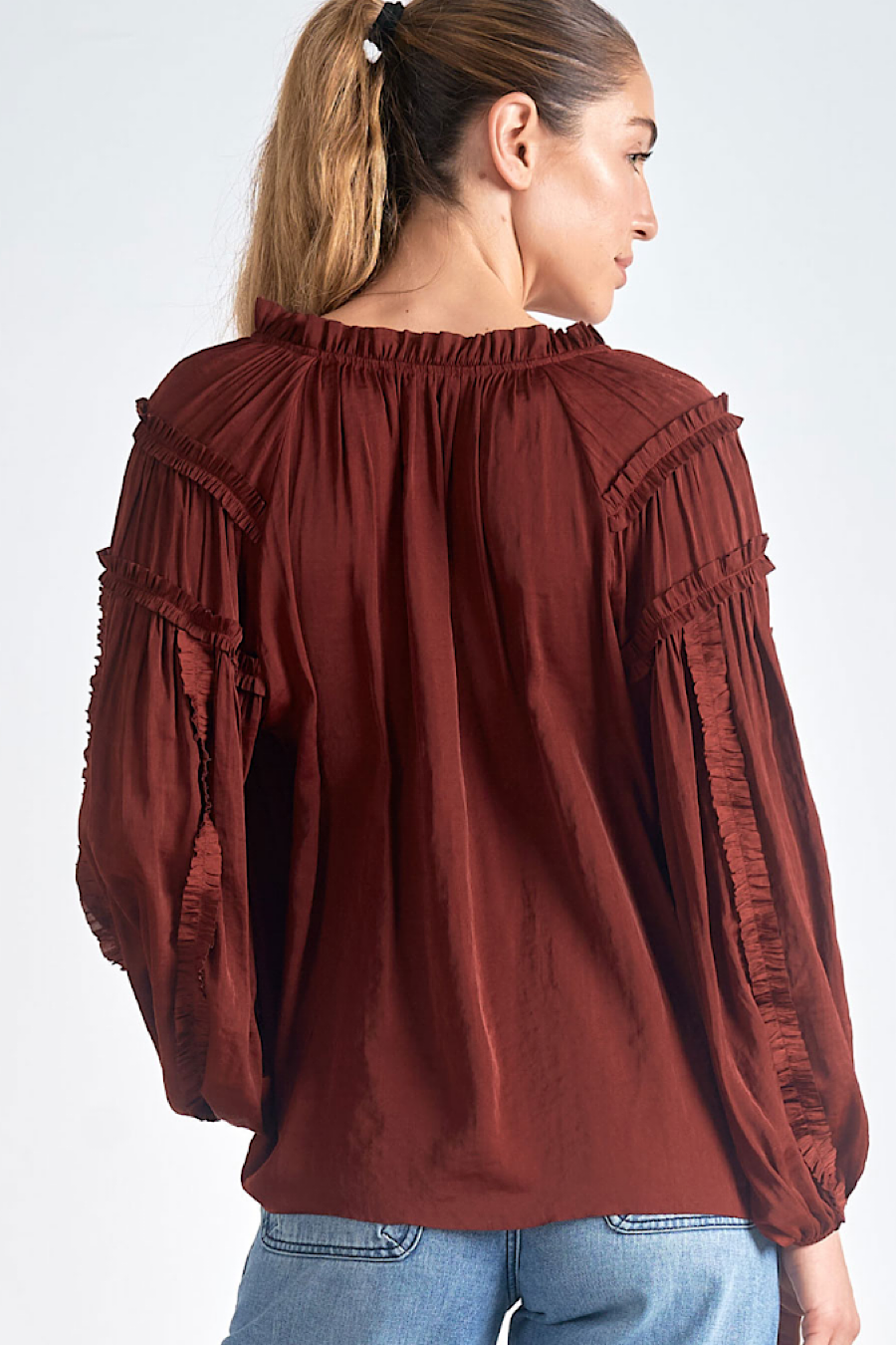 Vino Satin Tie Neck Blouse Top