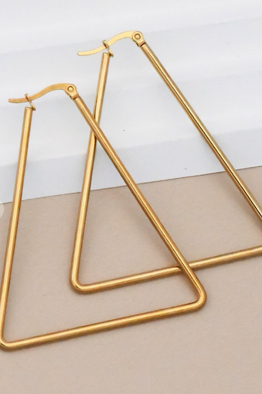 Gold Triangle Drop Hoop Earrings