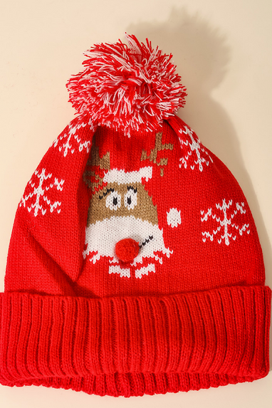 Christmas Reindeer Pom Pom Hat