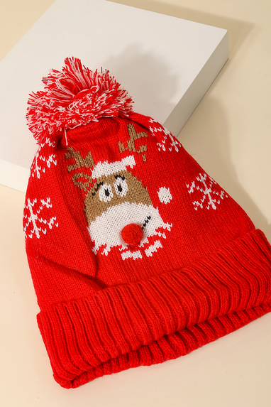 Christmas Reindeer Pom Pom Hat