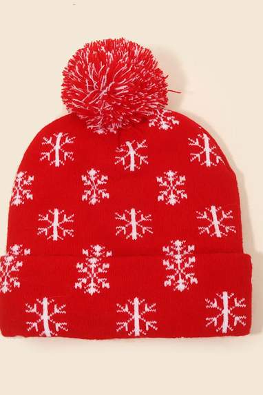 Christmas Snow Flake Pom Pom Hat