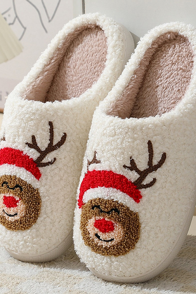 Reindeer Fuzzy Christmas Slippers