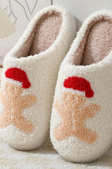 Gingerbread Fuzzy Christmas Slippers