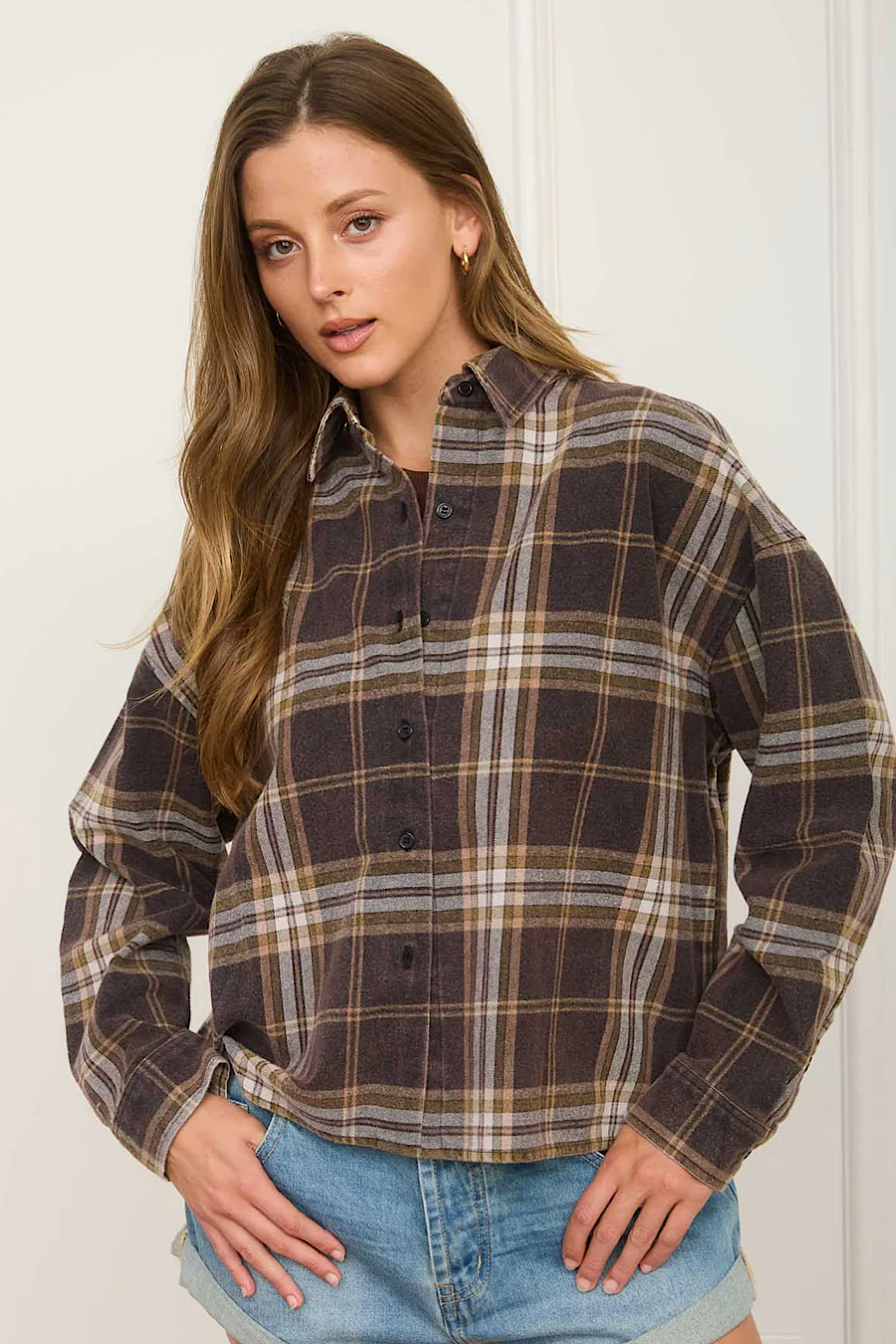 Right on Time Plaid Boxy Shirt