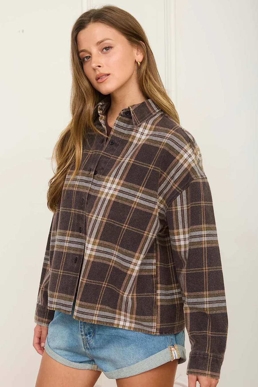 Right on Time Plaid Boxy Shirt
