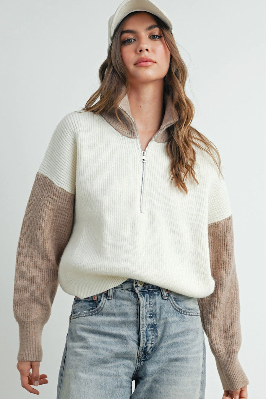 Inner Spark Colorblock Half Zip Sweater