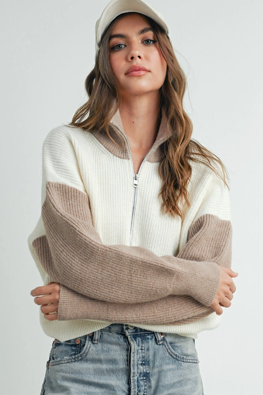 Inner Spark Colorblock Half Zip Sweater