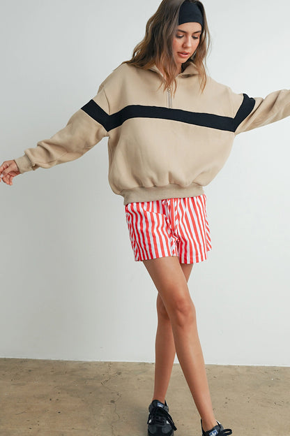 No Pain No Gain Stripe Sweatshirt Taupe/Black