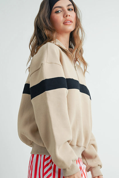 No Pain No Gain Stripe Sweatshirt Taupe/Black