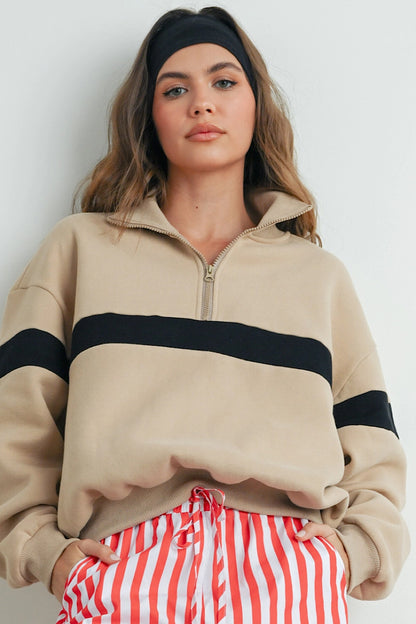 No Pain No Gain Stripe Sweatshirt Taupe/Black