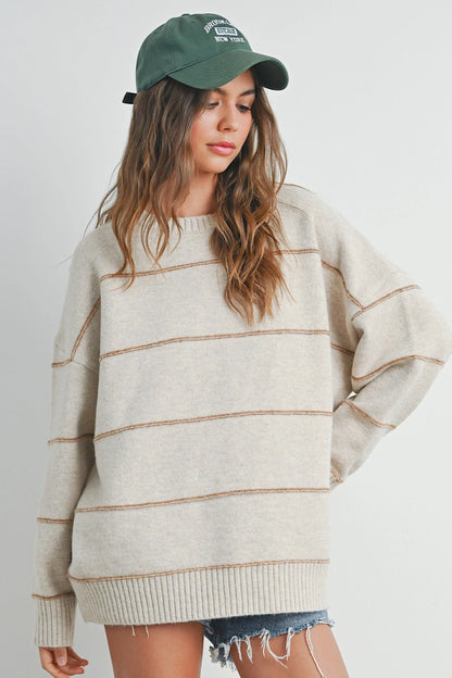 Hazy Days Striped Sweater Taupe