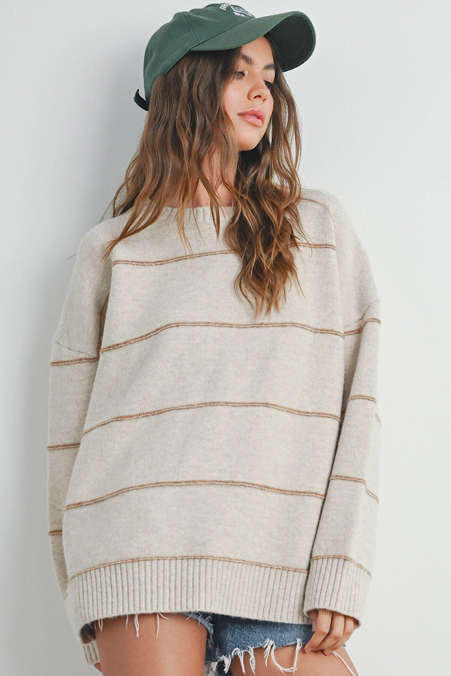Hazy Days Striped Sweater Taupe