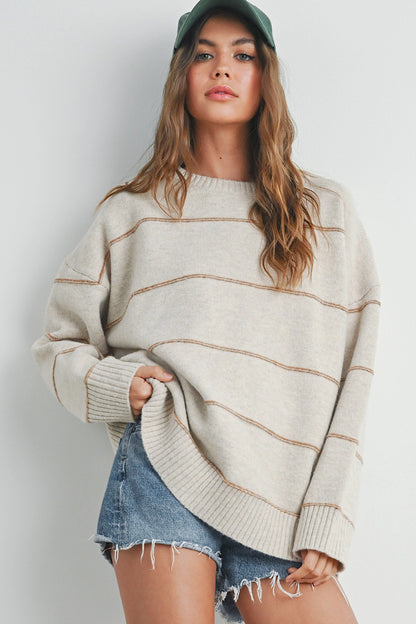 Hazy Days Striped Sweater Taupe