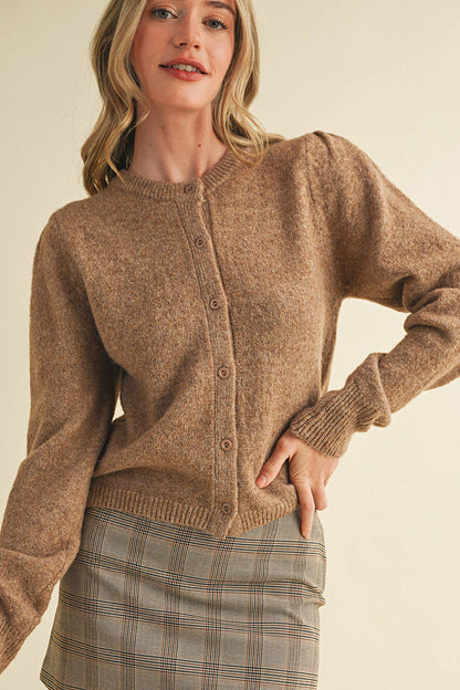 Soft Energy Puff Sleeve Cardigan Mocha